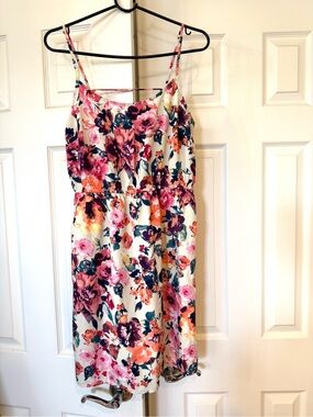 Forever 21 White Floral Mini Dress with Pink, Orange & Navy Flowers